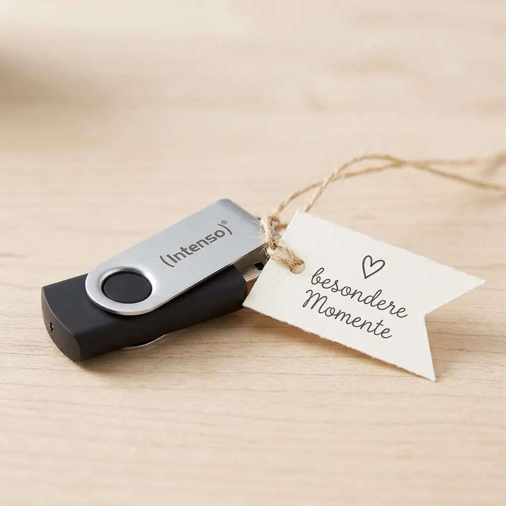 USB-Stick mit angehängtem Papieranhänger